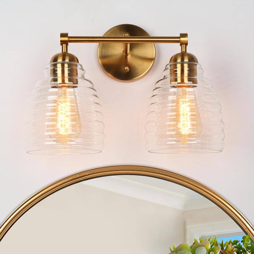 LNC Modern 14.5 in. 2Light Brass Gold Bathroom Vanity Light with Dome