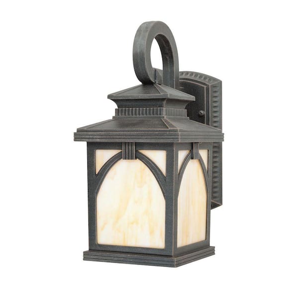 Westinghouse 1-Light Rust on Cast Aluminum Exterior Wall Lantern Sconce with Tiffany Art Glass Panels