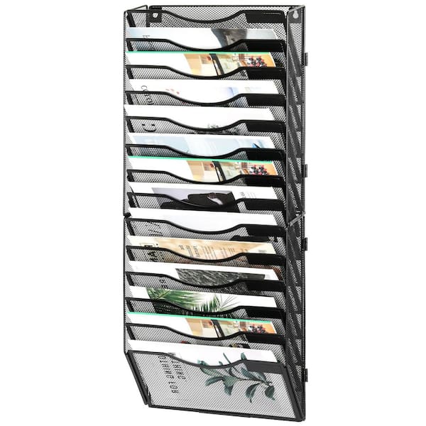 12.7 in. x 7 in. Black Hanging Mails Folders Papers Magazine Organization, Wall Mounted Photo Album Holder