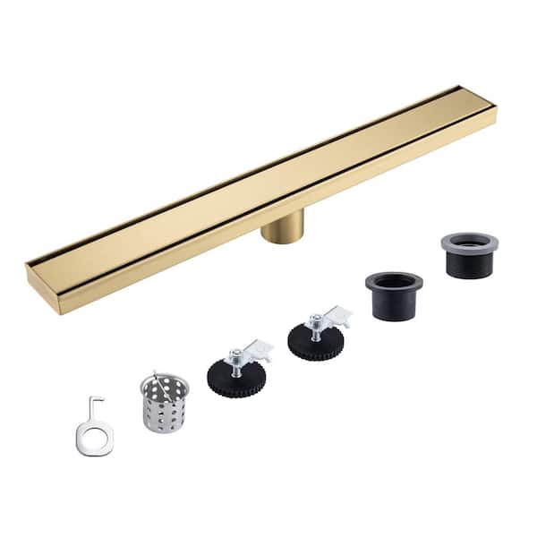 WELLFOR 24 in. Linear Grid Shower Drain in Brushed Gold