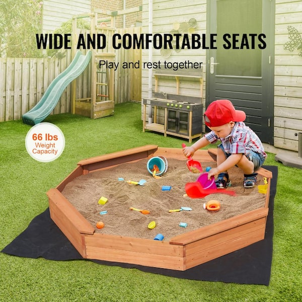 SVOPES Wooden Sandbox with Cover, 6 ft. W x 6 ft. L, Octagonal