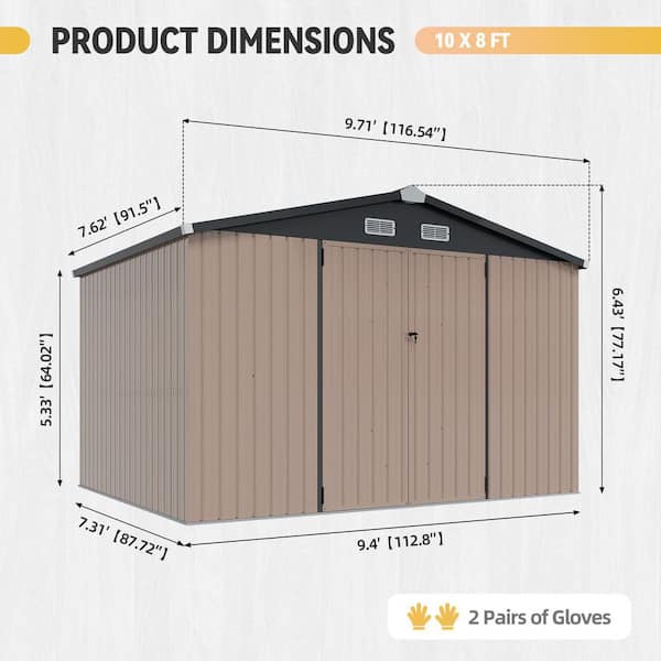 Sizzim 10 ft. x 8 ft. Metal Storage Shed with Floor, Roof 75.5 sq