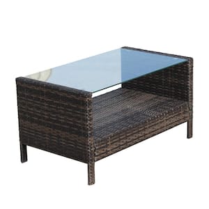 34.6 in. L x 20.5 in. W x 17.7 in. H Brown Outdoor PE Rattan Waterproof Tempered Glass Exquisite Coffee Table