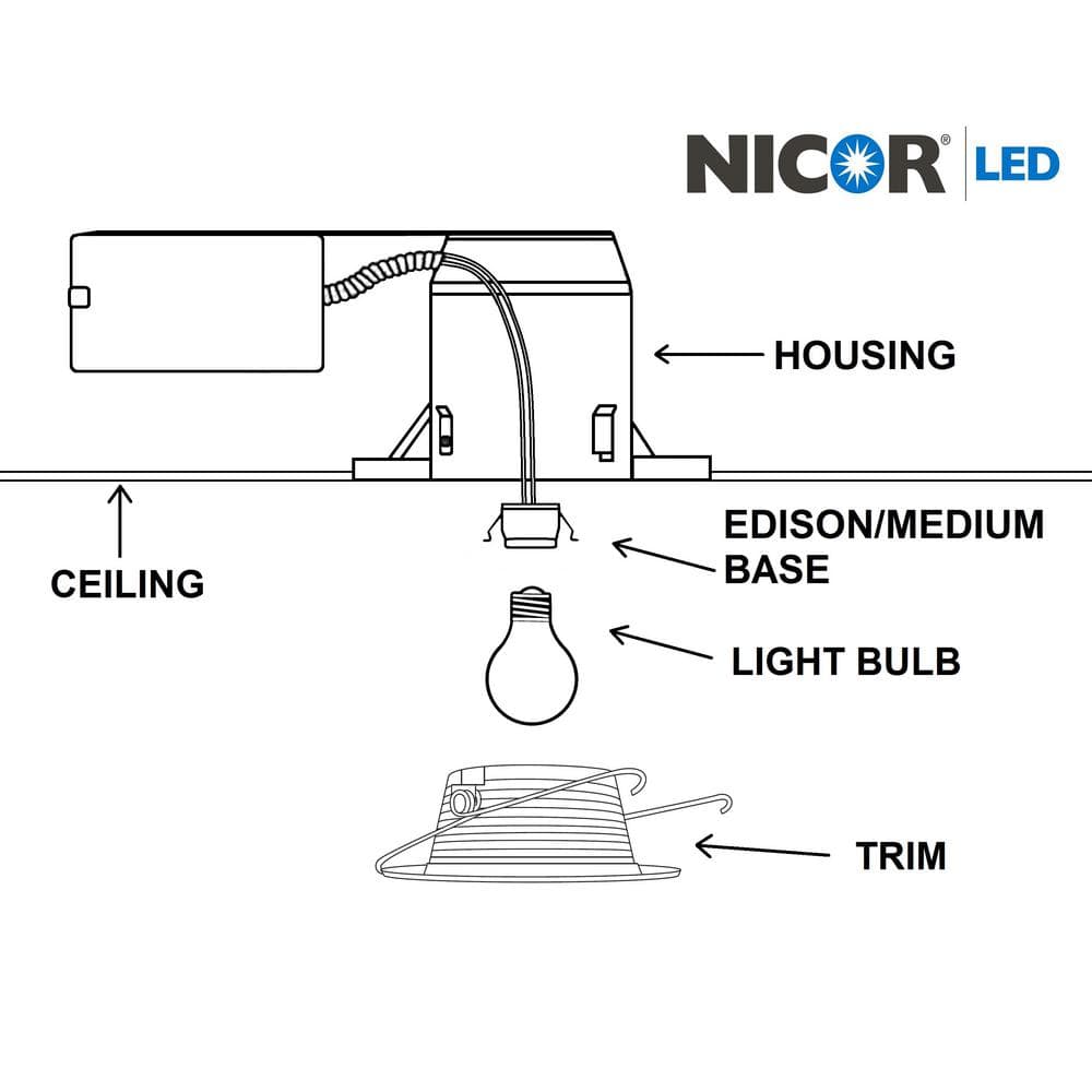 Silver 6'' Aluminum IC Rated Remodel Recessed Light Housing