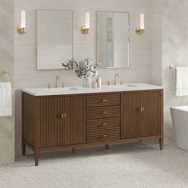 Myrrin 72.0 in. W x 23.5 in. D x 34.06 in. H Double Bathroom Vanity in Mid-Century Walnut and Lime Delight Quartz Top