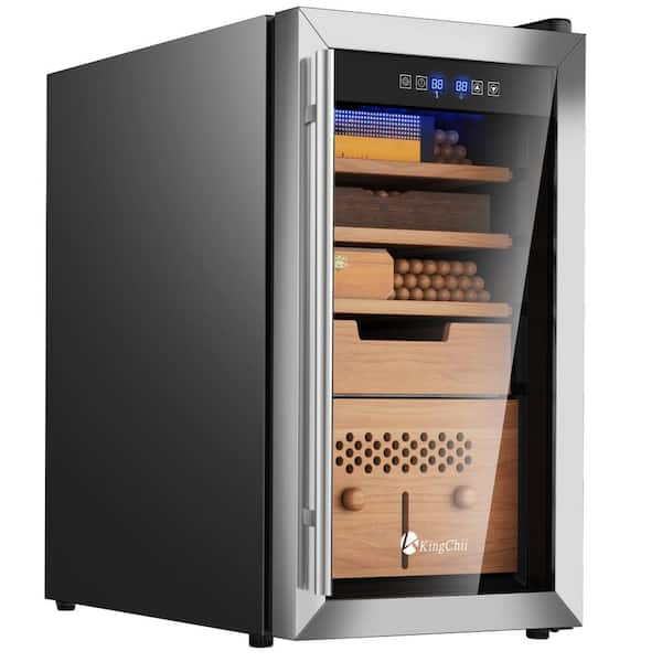 KingChii 13.6 in. W x 27.2 in. H 43L Black Metal Cigar Humidor Temp and Humidity Control with Spanish Cedar Shelf (325 Capacity)