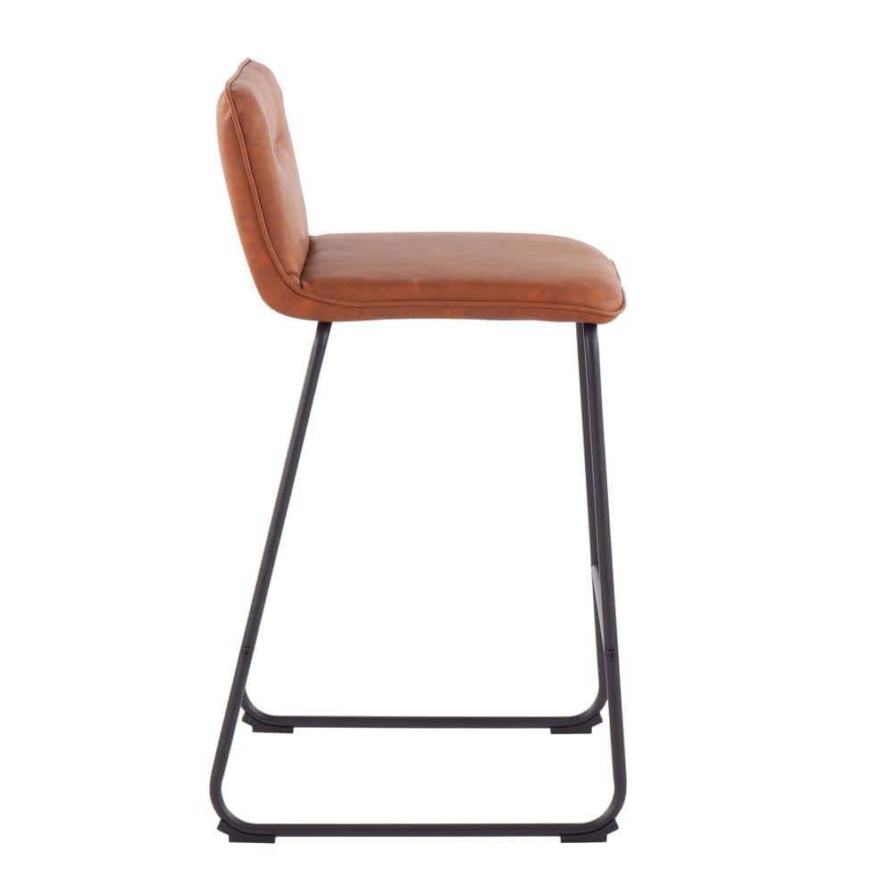 Camel Faux Leather and Black Metal Counter Stools, Set of 2