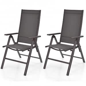2-Piece Gray Aluminum Back Adjustable Folding Portable Patio Indoor Outdoor Dining Chair Lawn Chair, 43 in. H x 23 in. W