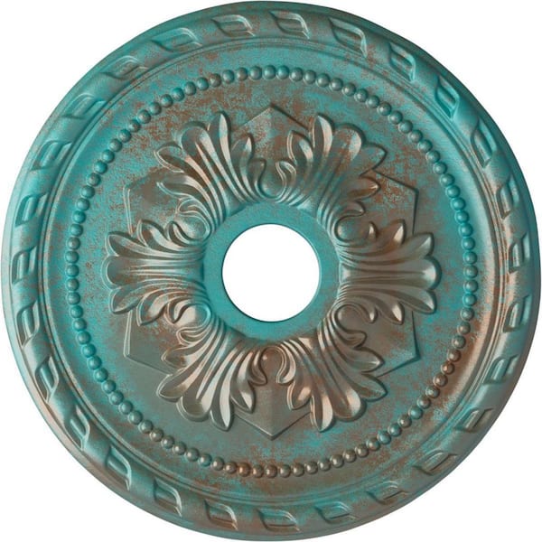 Ekena Millwork 1-5/8 in. x 20-7/8 in. x 20-7/8 in. Polyurethane Palmetto Ceiling Medallion, Copper Green Patina