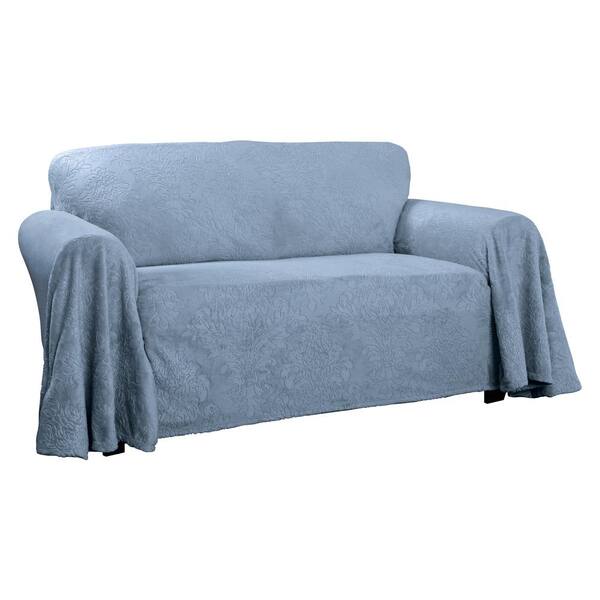 Innovative Textile Solutions Plush Blue Damask Throw Sofa Slipcover