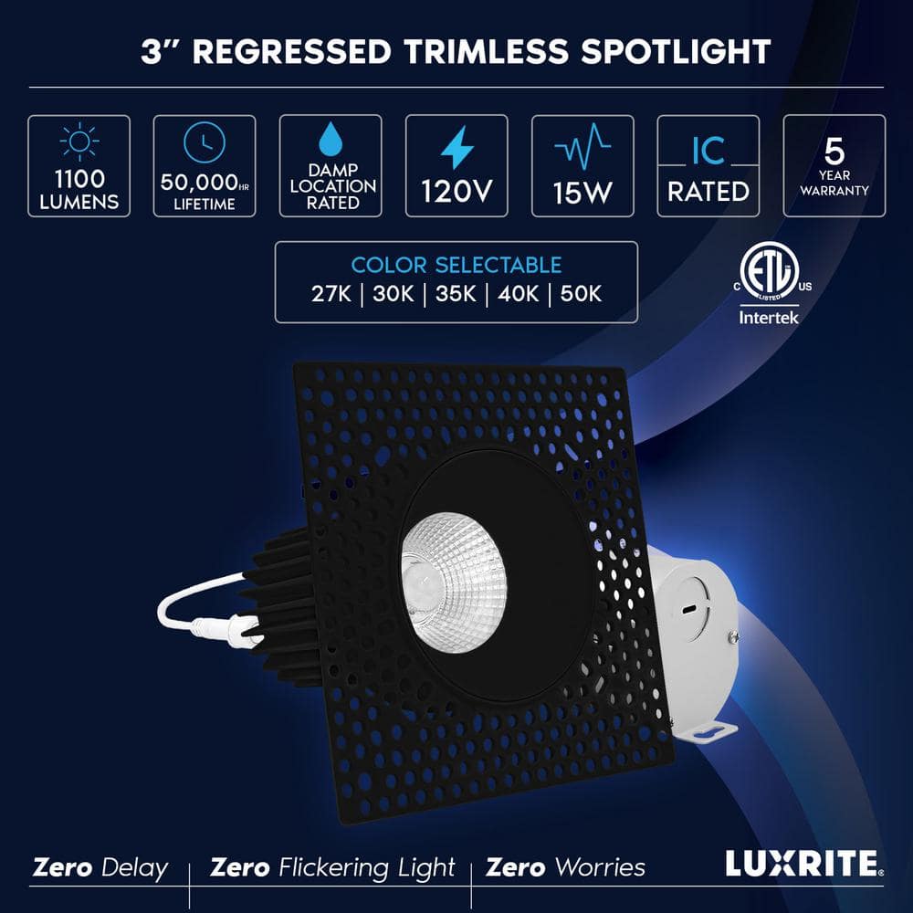 Black Aluminum 3'' Dimmable LED Recessed Lighting Kit