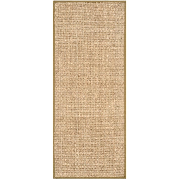 Natural Fiber Natural/Olive 3 ft. x 6 ft. Border Woven Runner Rug