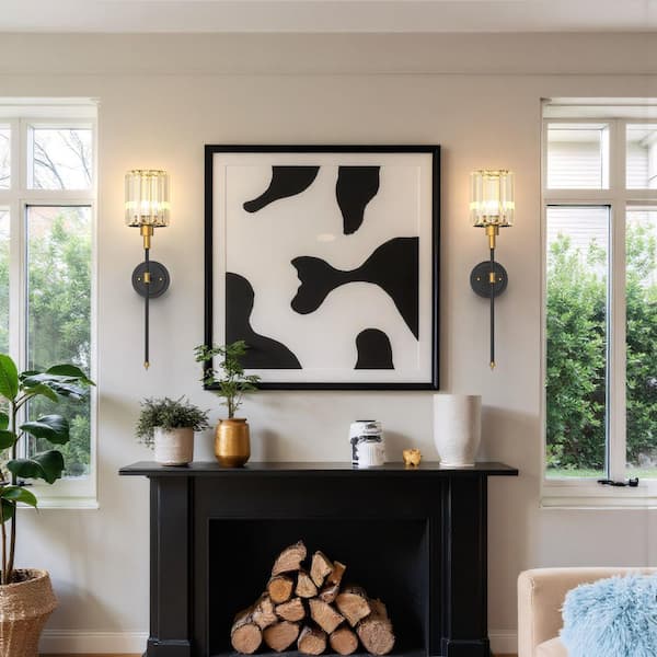 YANSUN 5 in. 1-Light Black Gold Crystal Wall Sconces, Modern