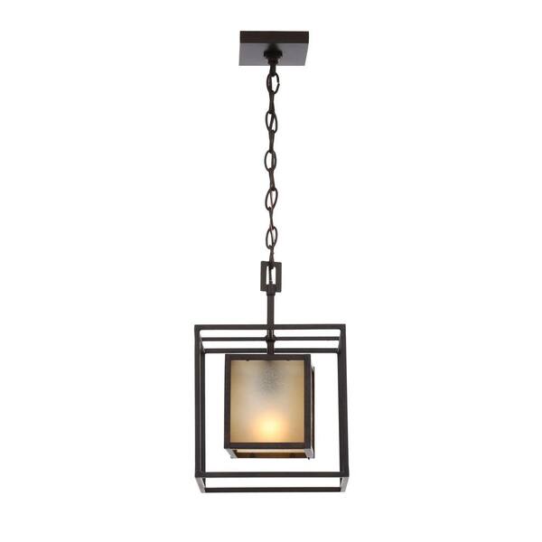 World Imports Hilden Collection 1-Light Aged Bronze Hanging Pendant with Tea Glass Shade