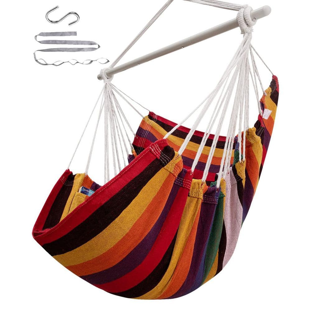 Hanging Hammock Chair Rope Swing with Anti-Slip Safety Rings, Hammock Chair Swing for Bedroom, Outdoor, Rainbow price history on PriceWatchPro