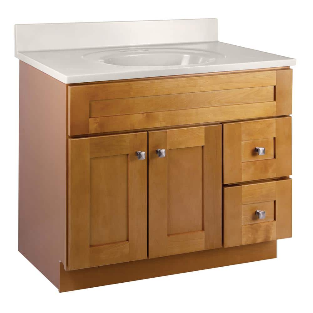Modern Birch 37" Bathroom Vanity with White Marble Top