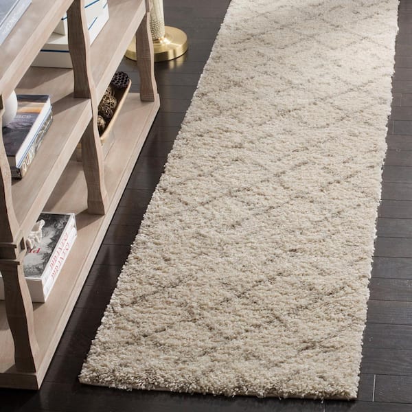 Arizona Shag Ivory/Beige 2 ft. x 10 ft. Geometric Runner Rug