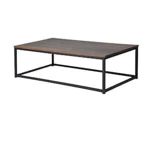43.3in Black Rectangular Metal Outdoor Side Table, Walnut Top