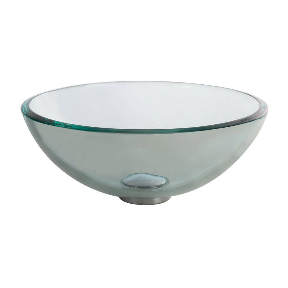 Clear Round Tempered Glass Vessel Sink, 14 inch