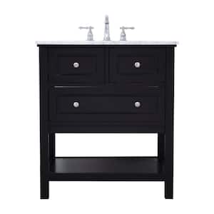 Simply Living 30 in. W x 22 in. D x 33.75 in. H Bath Vanity in Black with Carrara White Marble Top