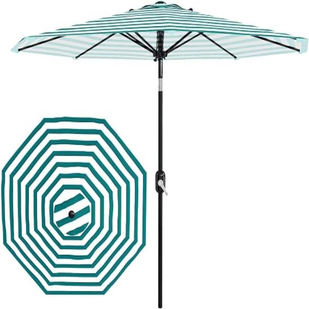 10FT Turquoise & White Striped Patio Umbrella with Crank & Tilt, 8 Sturdy Ribs Outdoor Market Table Umbrella price history on PriceWatchPro