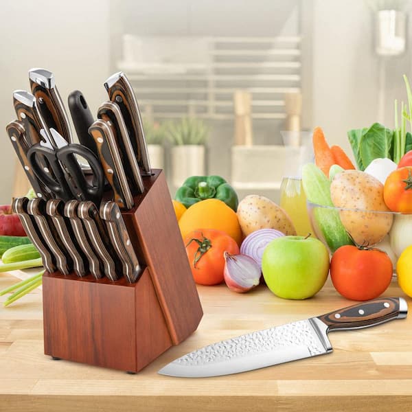 Chicago Cutlery Fusion 17 Piece Kitchen Knife Set with Wooden Storage  Block, Cushion-Grip Handles with Stainless Steel Blades that Resists  Stains