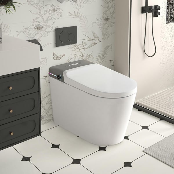 1.32 GPF Elongated Bidet Toilet in White with Auto Open/Close Lid, Auto Flush, Foot Sensor, Heated Seat, Nightlight