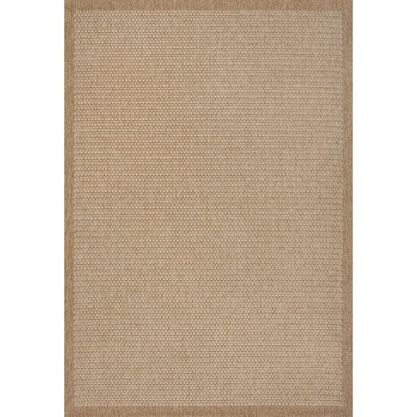 Maxine Easy Jute Contemporary Border Boho Fine Rib Weave Beige 8 ft. x 10 ft. Indoor/Outdoor Area Rug