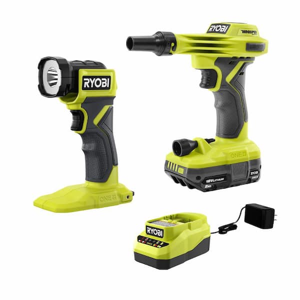 RYOBI ONE+ 18V High Volume Inflator Kit with 2.0 Ah Battery, Charger ...