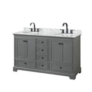 Deborah 60 in. W x 22 in. D x 35 in. H Double Bath Vanity in Dark Gray with White Carrara Marble Top