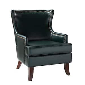 Benito Green Mid-Century Modern Vegan Leather Arm Chair with Tapered Wood Legs and Ergonomic Design