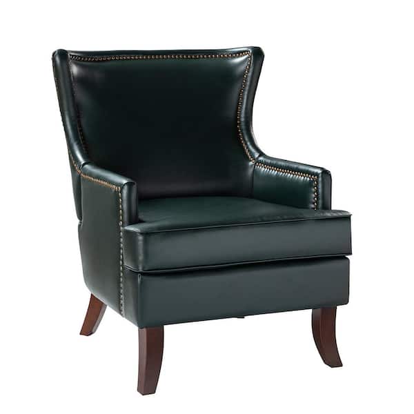 JAYDEN CREATION Benito Green Mid-Century Modern Vegan Leather Arm Chair with Tapered Wood Legs and Ergonomic Design