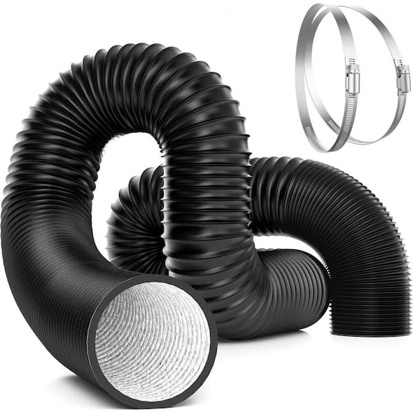 6 in., x 8 ft. Aluminum Black Flexible Dryer Vent Hose with 2-Clamps for HVAC Ventilation