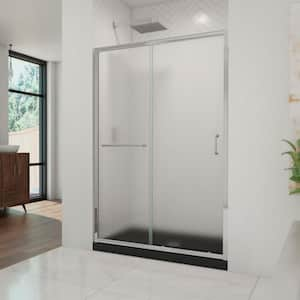 Infinity-Z 36 in. x 48 in. Semi-Frameless Sliding Shower Kit Door in Chrome with Center Drain Shower Base in Black