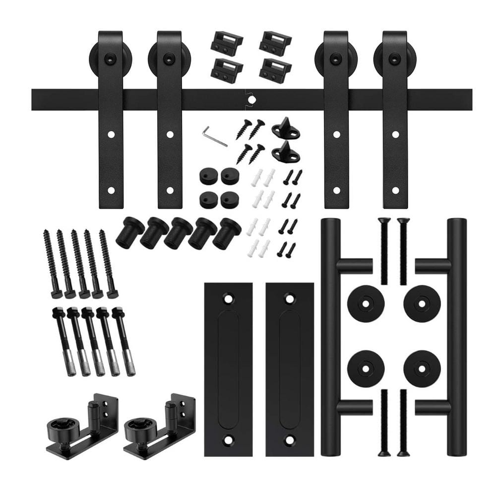 8 ft./96 in. Black for Double Doors Steel Sliding Barn Door Track and Hardw