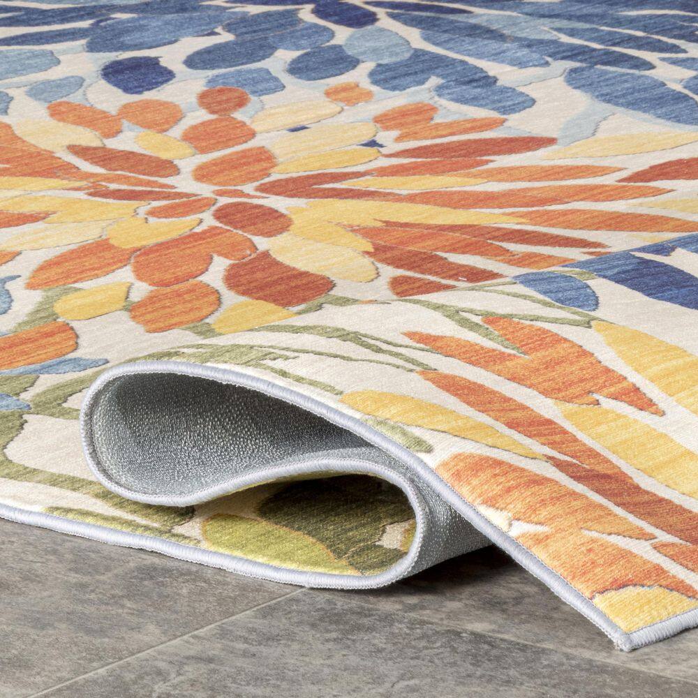 Multicolor Floral Synthetic 8' x 10' Washable Area Rug