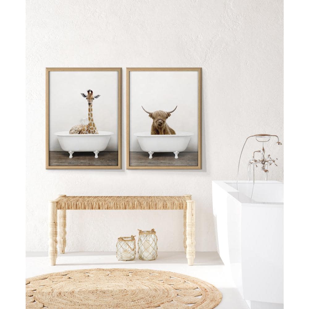 Highland Cow in Tub Framed Glass Wall Art, 18" x 24"