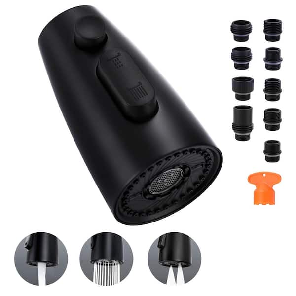 1/2 in. Kitchen Faucets Head with 3-Spray Modes with 9 Adapters for Kitchen Sink Faucet in Black