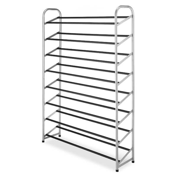 49.8 in. H 40-Pair Silver and Black Metal Shoe Rack