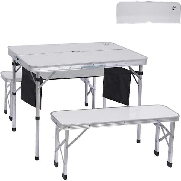 NICE C 35.5 in. White Rectangular Power Coated Aluminum Picnic Table, Person with Umbrella Hole (Seats 4)