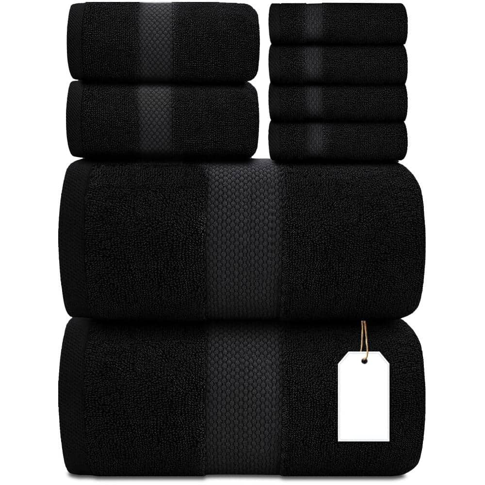 8-Piece Black 100% Combed Cotton Towel Set