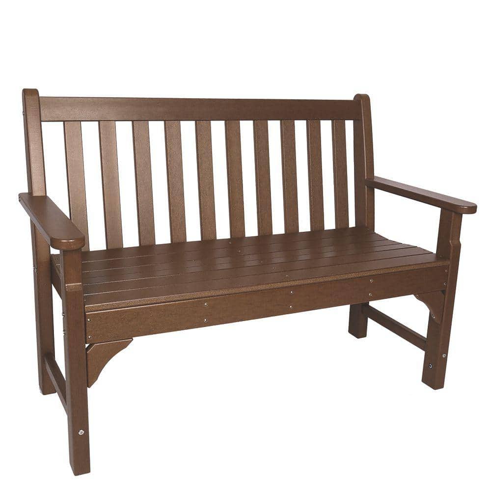 Oxford Teak Plastic 2-Person Outdoor Bench with Stainless Steel Hardware