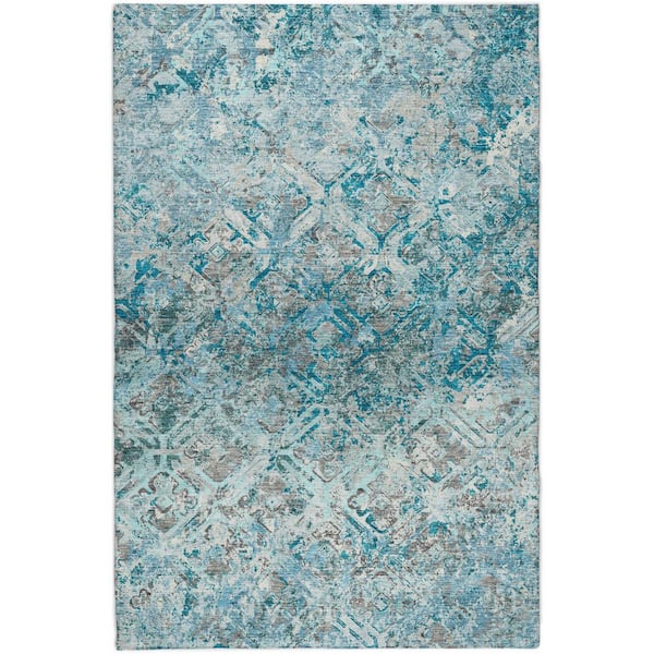 Dream Shag Premium Machine Washable Abstract ADS768 Teal 5 ft. x 7 ft. 6 in. Area Rug