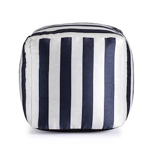 Cape May Blue 18 in. x 18 in. x 18 in. Navy and Ivory Pouf