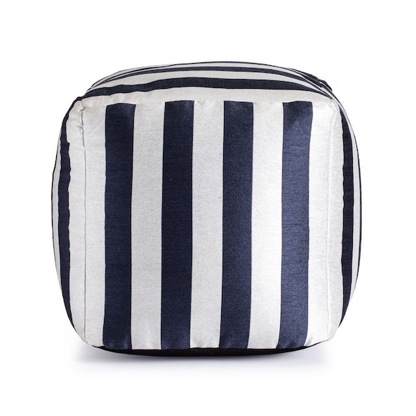 Anji Mountain Cape May Blue 18 in. x 18 in. x 18 in. Navy and Ivory Pouf