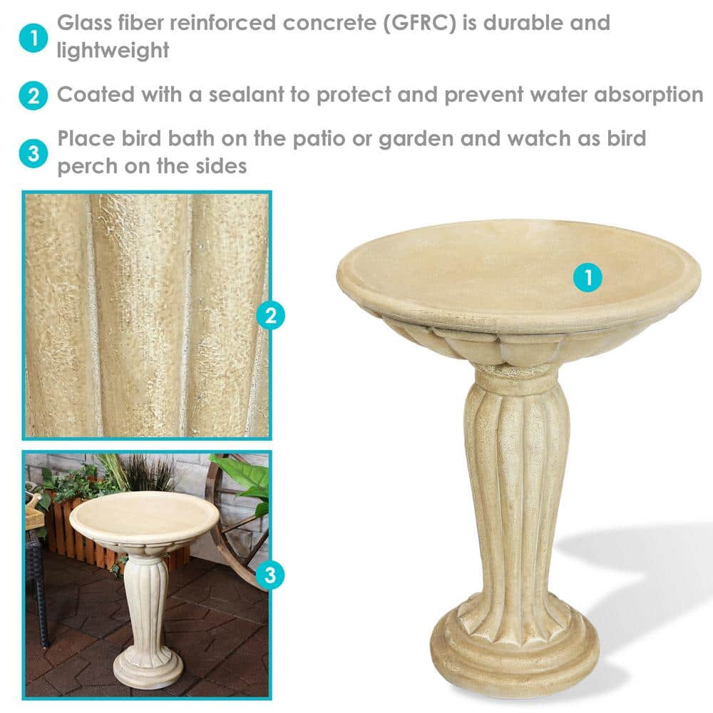 Cream Grecian Column Glass Fiber Reinforced Concrete Bird Bath