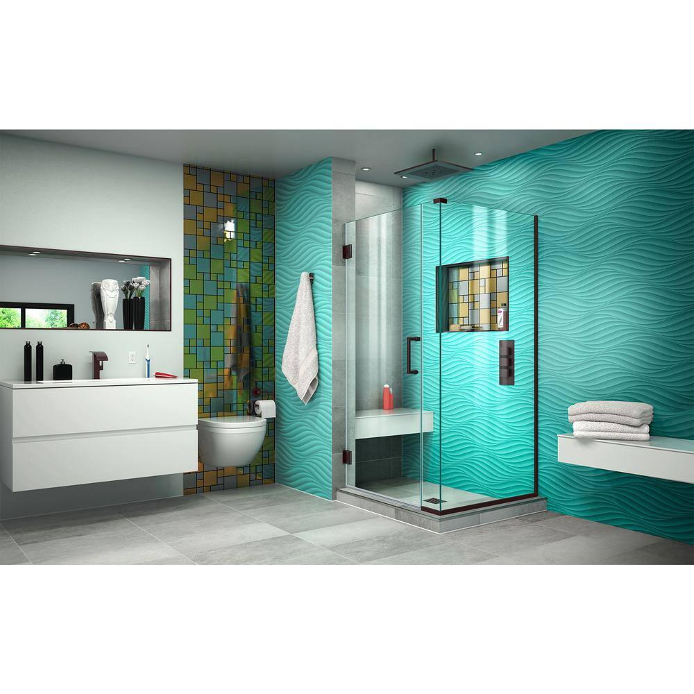 Unidoor Plus 36" Frameless Hinged Shower Enclosure in Distressed Bronze