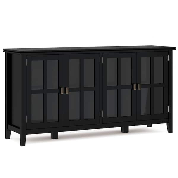 Simpli Home Artisan SOLID WOOD 66 in. Wide Contemporary Wide 4 Door Storage Cabinet in Black