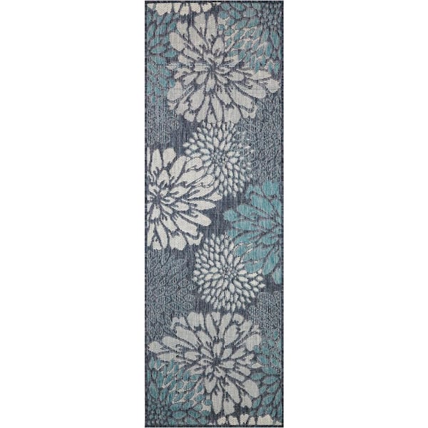 Garden Oasis Navy 2 ft. x 6 ft. Nature-inspired Contemporary Runner Area Rug