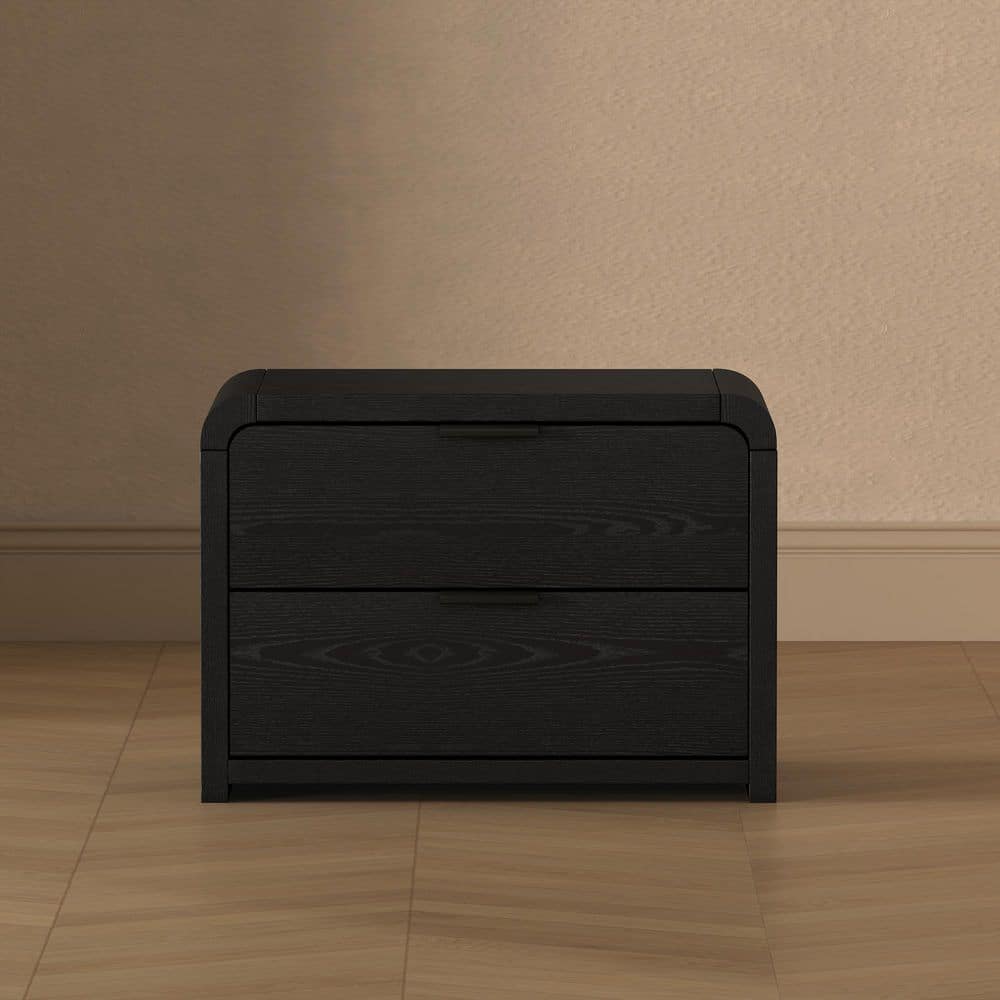 Manhattan Comfort Grace Modern Black 2-Drawer 28 in. W Nightstand